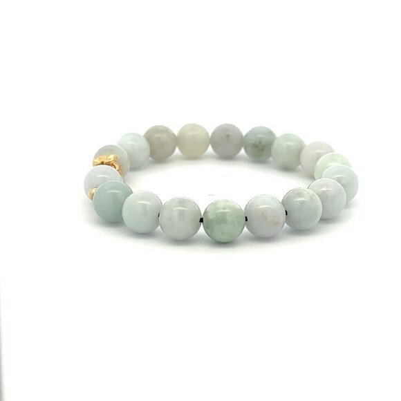 18K Gold Money Bag Lucky Charm Beads Bracelet Gemstones Burmese Jade 8mm - Picture 3 of 9